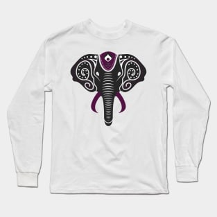 Geometric Mandala Elephant Purple Henna Design Long Sleeve T-Shirt